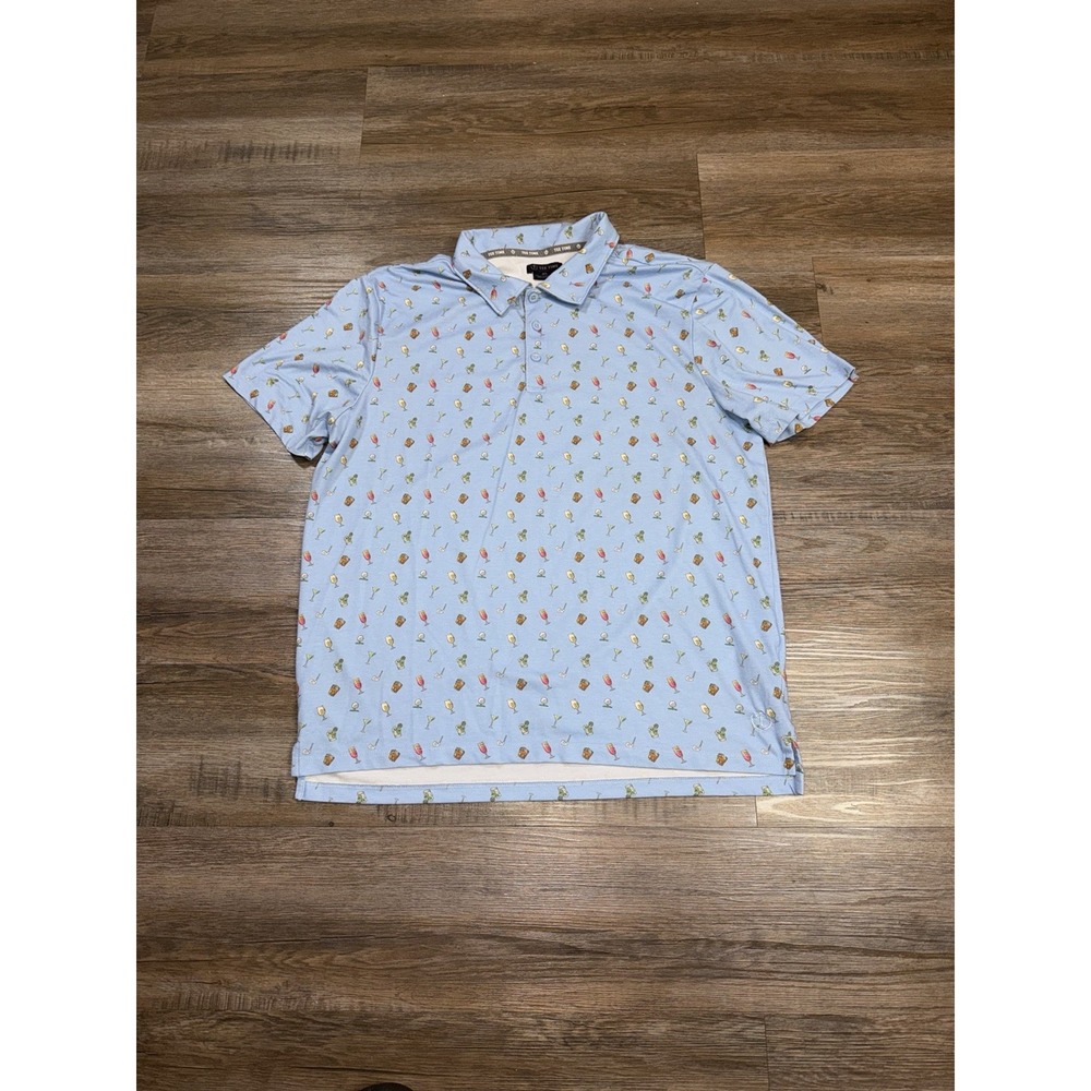 Tee Time Shirt Mens Large Short Sleeve Blue Polo Cocktail Pattern